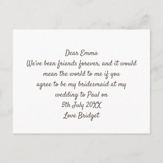 Aanvraag bruidsmeisje/Meisjes badjassen Van achter Uitnodiging Briefkaart (Achterkant)