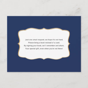 Aanvraagkaart voor Navy Gold Baby shower Book Uitnodiging Briefkaart
