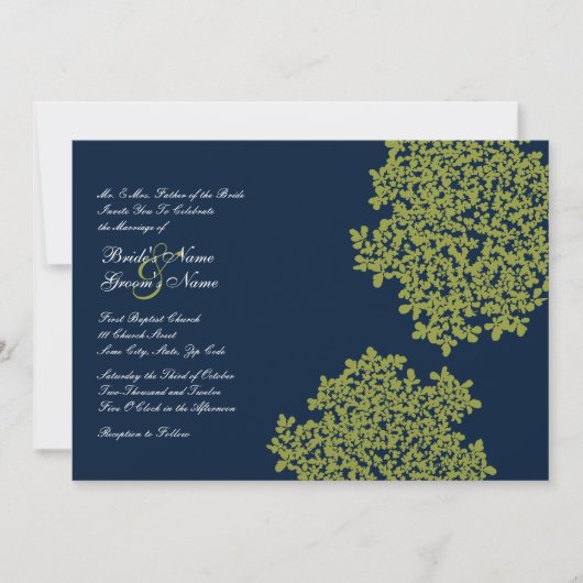 Aanvragen voor marineslag en Limoen Floral Wedding Kaart (Voorkant)