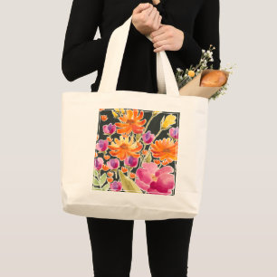 Aanvulling bij het verzamelen - Roze en Oranje blo Grote Tote Bag