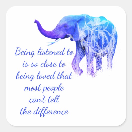 Aanwezigheid als Liefde Elephant Animal art Vierkante Sticker (Voorkant)