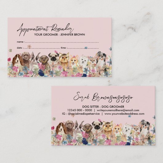 Aanwijzing roze Dogs Pet Accessoires Designer Visitekaartje (Voorkant / Achterkant)