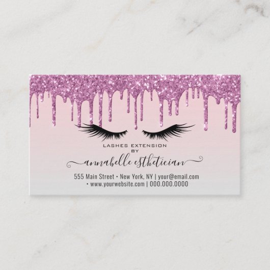 Aanwijzing voor Glitter Pink Eyelash Extension Visitekaartje (Voorkant)