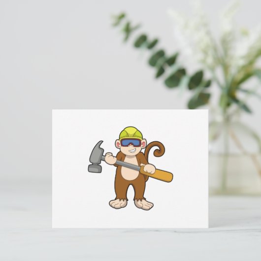 Aap als ambachtsman met hamer briefkaart (Staand voorkant)