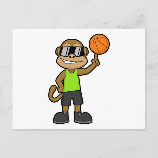 Aap als basketballer met basketbal briefkaart (Voorkant)