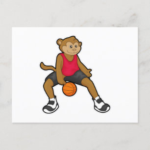 Aap als basketballer met basketbal briefkaart