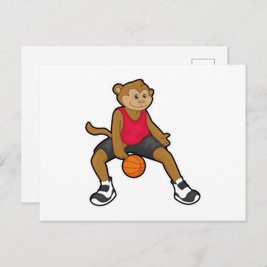 Aap als basketballer met basketbal briefkaart (Voorkant / Achterkant)