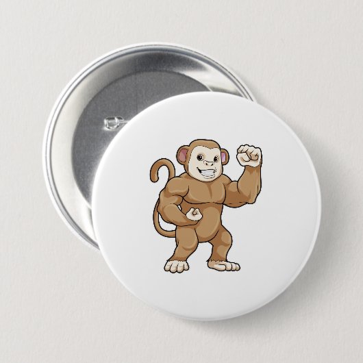 aap als Bodybuilder in Bodybuilding Ronde Button 7,6 Cm (Voorkant /achterkant)