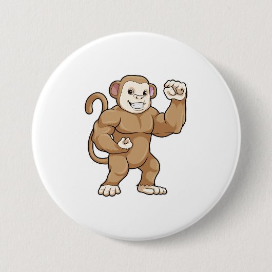 aap als Bodybuilder in Bodybuilding Ronde Button 7,6 Cm (Voorkant)