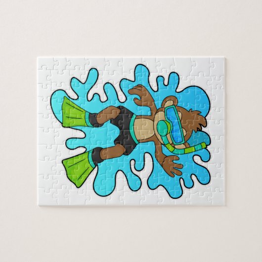 aap als duiker met Snorkel Legpuzzel (Horizontaal)