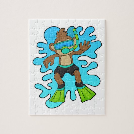 aap als duiker met Snorkel Legpuzzel (Verticaal)