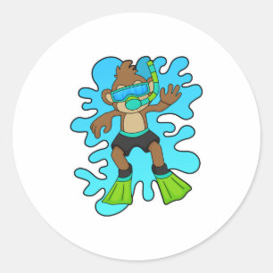 aap als duiker met Snorkel Ronde Sticker