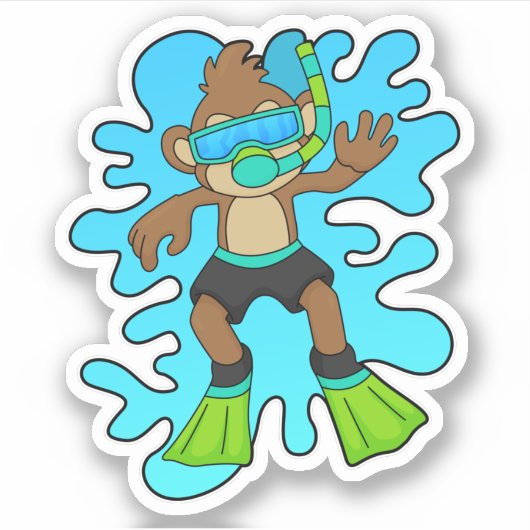 aap als duiker met Snorkel Sticker (Voorkant)