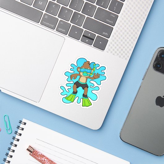 aap als duiker met Snorkel Sticker (Laptop met iPhone)