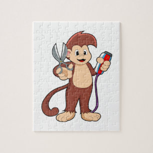 aap als hairdresser met schaar & schaar legpuzzel