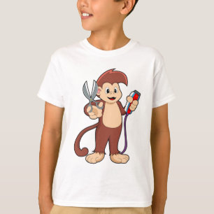 aap als hairdresser met schaar & schaar t-shirt