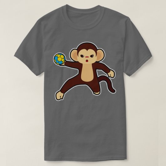 aap als handballspeler met handbal 2 t-shirt (Design voorkant)