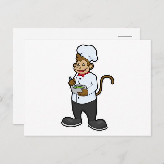 Aap als kok met kom briefkaart (Voorkant / Achterkant)