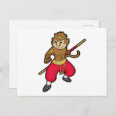 Aap als krijger met staf en hoofdband briefkaart (Voorkant / Achterkant)