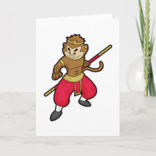 Aap als krijger met staf en hoofdband kaart