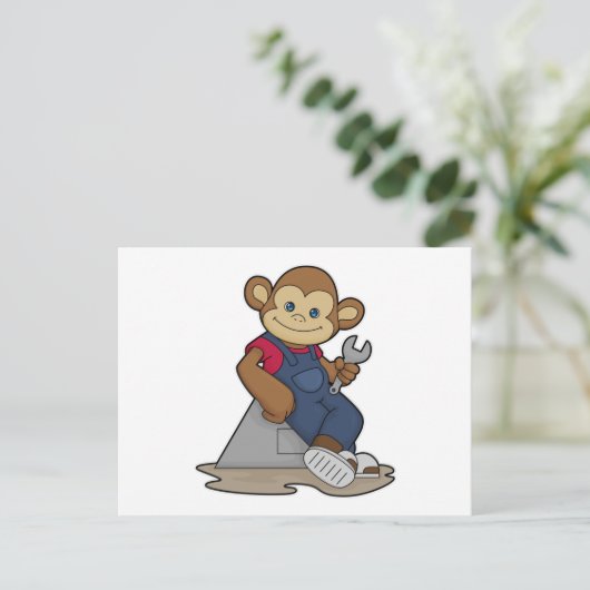 aap als Mechanisch met moersleutel Briefkaart (Staand voorkant)