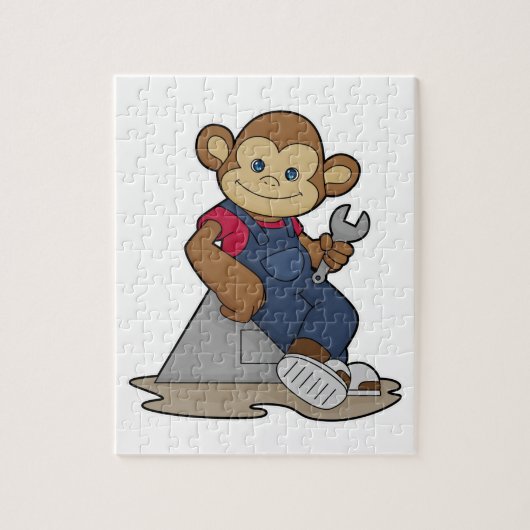 aap als Mechanisch met moersleutel Legpuzzel (Verticaal)