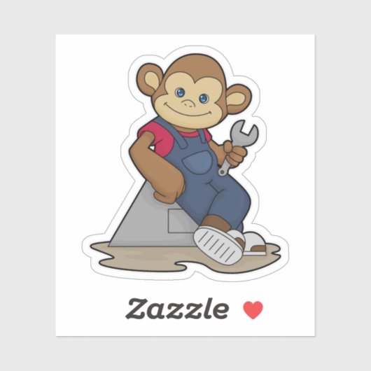 aap als Mechanisch met moersleutel Sticker (Vel)