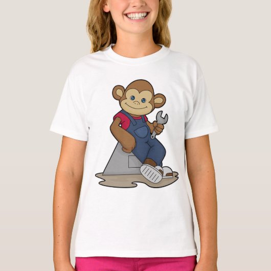 aap als Mechanisch met moersleutel T-shirt (Voorkant)