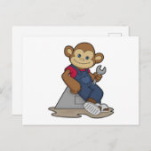 Aap als monteur met sleutel briefkaart (Voorkant / Achterkant)