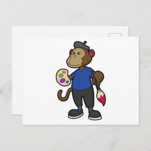 aap als schilder met verf en penseel briefkaart (Voorkant / Achterkant)