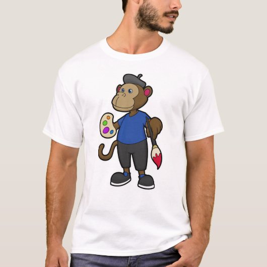 aap als schilder met verf en penseel t-shirt (Voorkant)