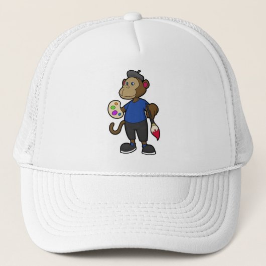 aap als schilder met verf en penseel trucker pet (Voorkant)