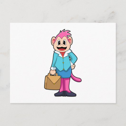 Aap als secretaresse met tas briefkaart (Voorkant)