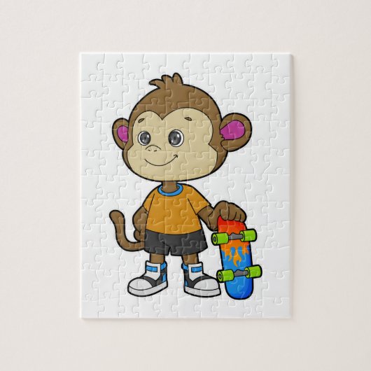aap als Skater met skateboard Legpuzzel (Verticaal)