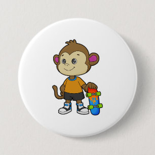 aap als Skater met skateboard Ronde Button 7,6 Cm