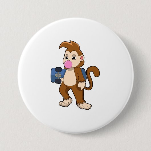 aap als Skater met skateboard Ronde Button 7,6 Cm (Voorkant)