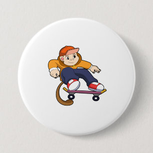 aap als Skater met skateboard Ronde Button 7,6 Cm