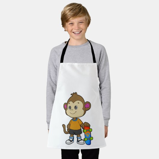 aap als Skater met skateboard Schort (Gedragen)