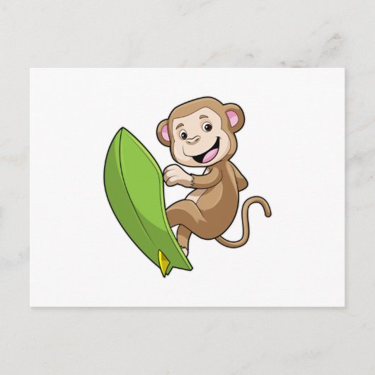 aap als Surfer met surfboard Briefkaart (Voorkant)