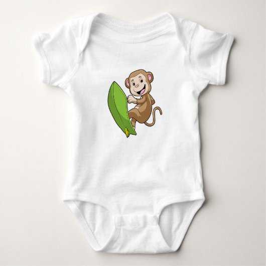 aap als Surfer met surfboard Romper (Voorkant)
