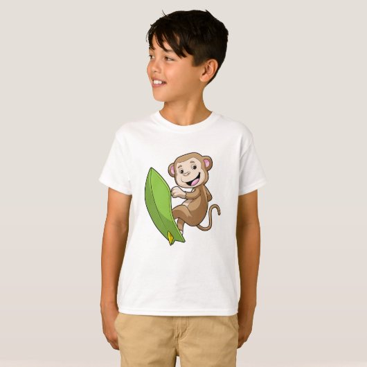 aap als Surfer met surfboard T-shirt (Voorkant volledig)