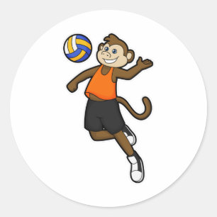 aap als volleybalspeler met volleybal ronde sticker