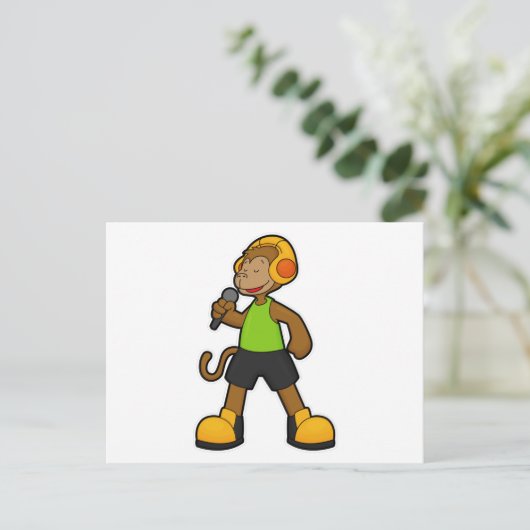 aap als zanger met microfoon en hoofdtelefoon briefkaart (Staand voorkant)