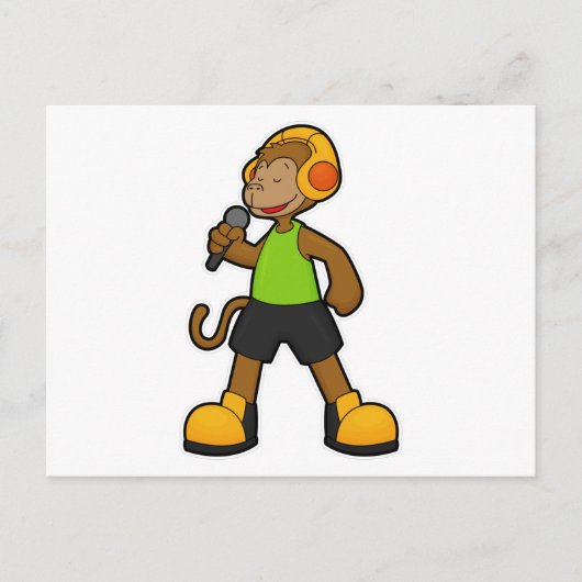 aap als zanger met microfoon en hoofdtelefoon briefkaart (Voorkant)
