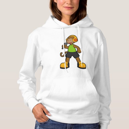 aap als zanger met microfoon en hoofdtelefoon hoodie (Voorkant)