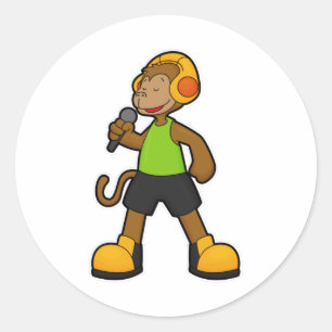 aap als zanger met microfoon en hoofdtelefoon ronde sticker