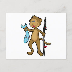 Aap bij het vissen met hengel & Vis Briefkaart