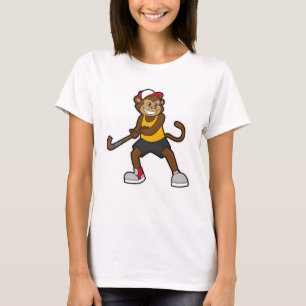 Aap bij hockey met hockeystick t-shirt