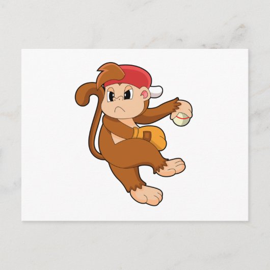aap bij honkbal met honkbal briefkaart (Voorkant)