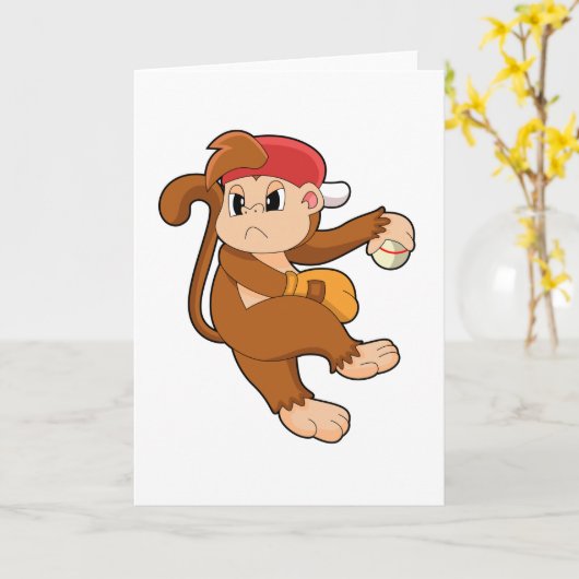 aap bij honkbal met honkbal kaart (Gele Bloem)